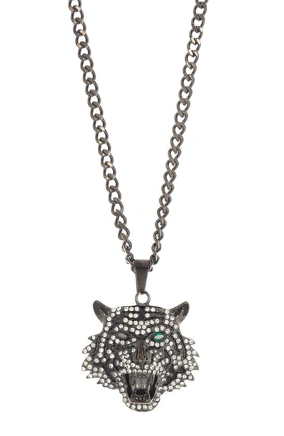 Ed Hardy Crystal Pavé Lion Pendant Necklace In Gray