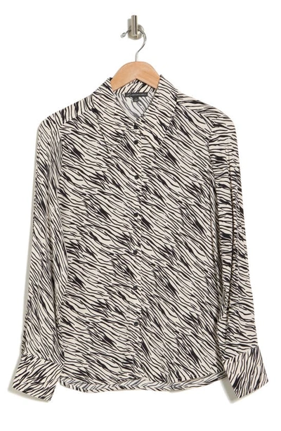 Adrianna Papell Long Sleeve Button-up Shirt In Ivory/ Black Sketchy Zebra