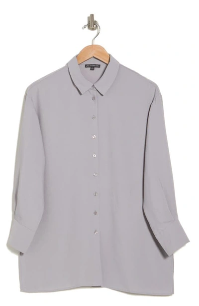 Adrianna Papell Long Sleeve Button-up Tunic Shirt In Pearl Grey