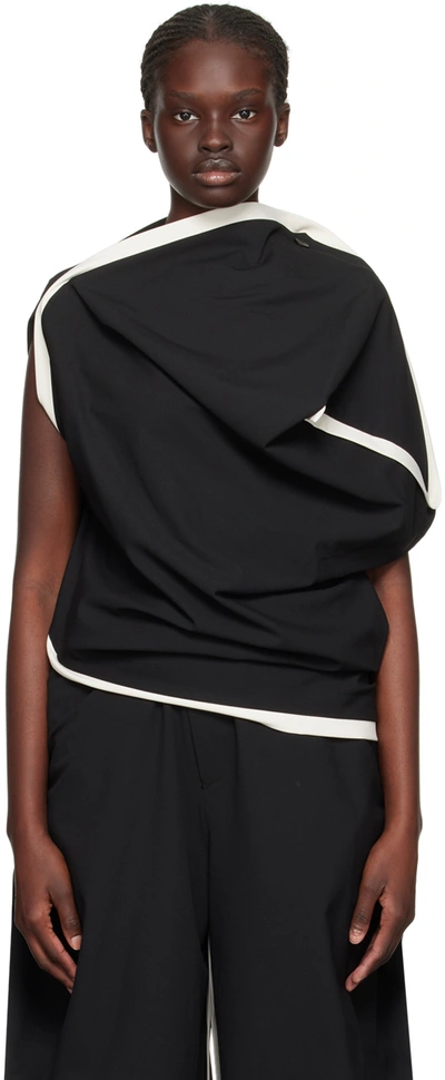 Issey Miyake Draped Twill Top In 15-black