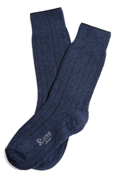 Stems Luxe Merino Wool Blend Crew Socks In Navy