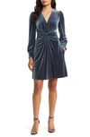 Vince Camuto Twist Front Long Sleeve Velvet Fit & Flare Dress In Charcoal