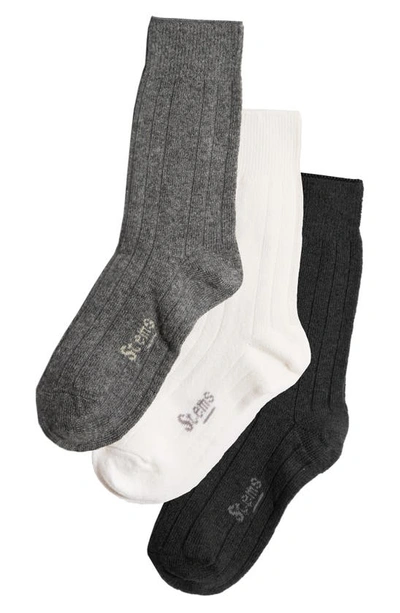 Stems Assorted 3-pack Luxe Merino Wool & Cashmere Blend Crew Socks In Black,grey,ivory