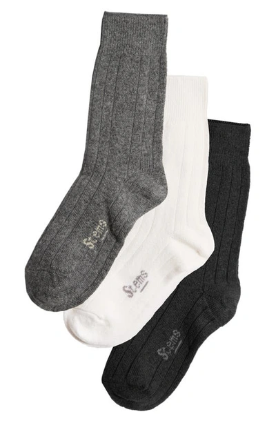 Stems Assorted 3-pack Luxe Merino Wool & Cashmere Blend Crew Socks In Black/grey/ivory