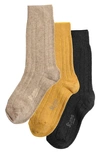 Stems Assorted 3-pack Luxe Merino Wool & Cashmere Blend Crew Socks In Ochre,oat,black