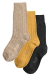 Stems Women's Lux Cashmere Wool Socks Box Of Three - Ochre Oat Black