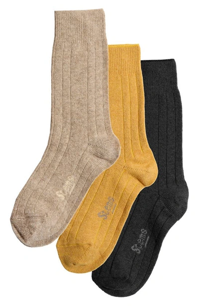 Stems Assorted 3-pack Luxe Merino Wool & Cashmere Blend Crew Socks In Ochre,oat,black