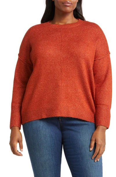 Vince Camuto Center Seam Crewneck Sweater In Metallic Rust