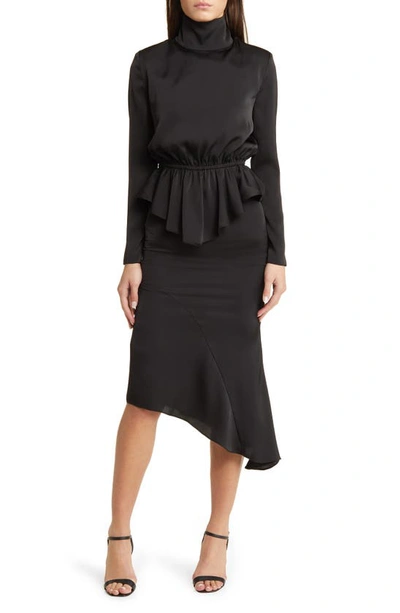 Nikki Lund Roxy Long Sleeve Asymmetric Hem Dress In Black