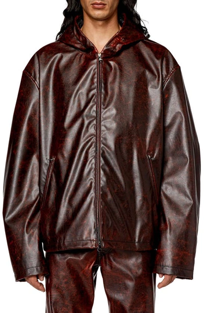 Diesel Ram Hooded Faux Leather Jacket In Brown