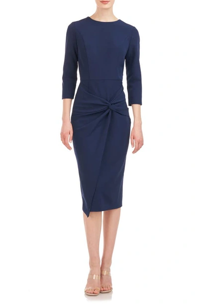 Kay Unger Cordelia Twist Front Sheath Dress In Dark Midnight