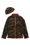 Hurley Kids' Fleece Jacket, Gloves & Hat Set In Green Camo