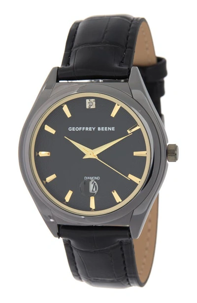 Geoffrey Beene Diamond Leather Strap Watch, 42mm In Gun
