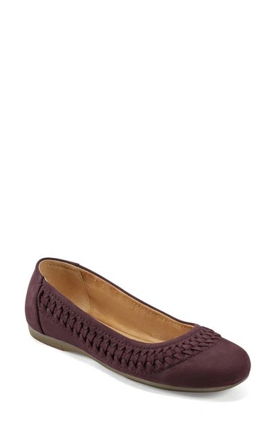 Earth Jett Woven Ballet Flat In Dark Red Leather