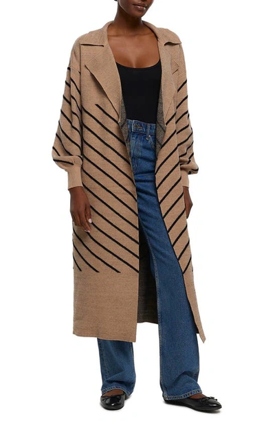 River Island Stripe Jacquard Duster In Beige