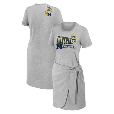 Wear By Erin Andrews Heather Gray Michigan Wolverines Knotted T-shirt Dress