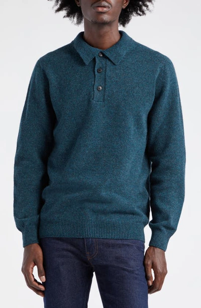 Sunspel Lambswool Polo Jumper In Peacock