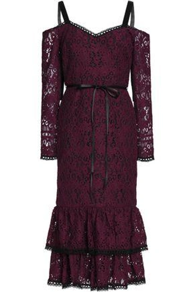 Alexis Maura Cold-shoulder Tiered Corded Lace Dress In Plum