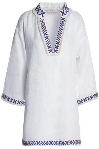 Tory Burch Woman Embroidered Linen-gauze Tunic White
