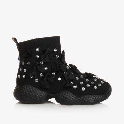 Monnalisa Kids' Rhinestone High-top Sneakers In Black