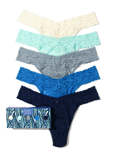 Hanky Panky 5 Pack Plus Size Signature Lace Thongs In Printed Box In Grey