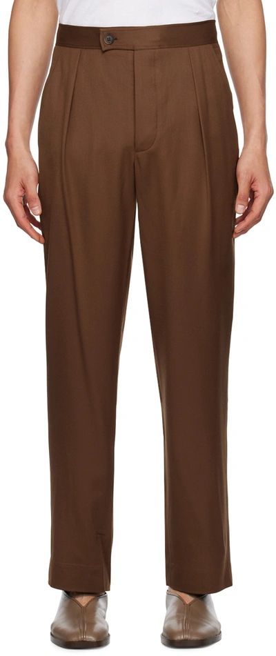 King & Tuckfield Cotton And Linen Trousers In Chocolate