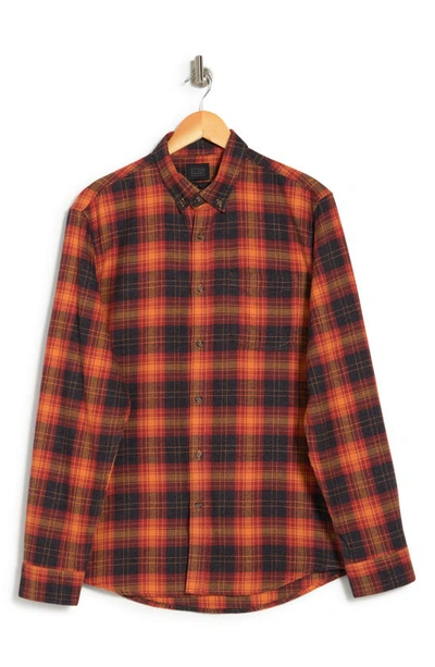 14th & Union Grindle Trim Fit Flannel Shirt In Navy- Rust Cascade Grindle
