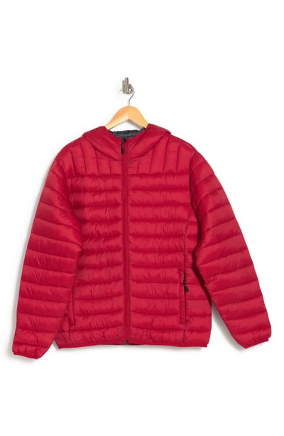 Hawke And Co Hooded Packable Quilted Jacket In Chilipepper