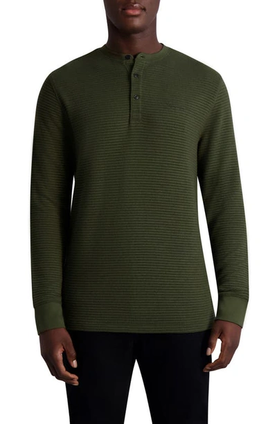 Karl Lagerfeld Ribbed Long Sleeve Henley In Green
