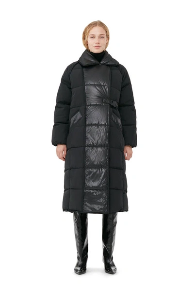 Ganni Long Sleeve Oversized Mix Puffer Coat In Black
