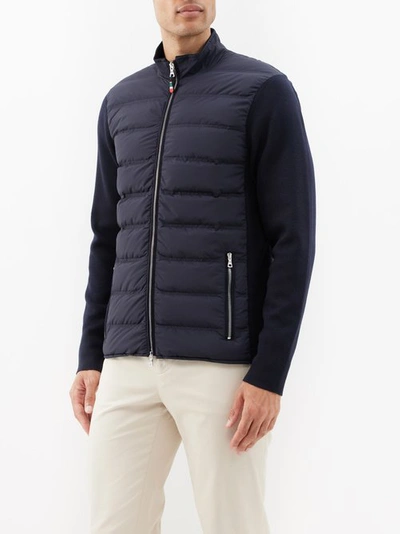 Orlebar Brown Wallace Knitted-sleeve Quilted Down Jacket In Night Iris