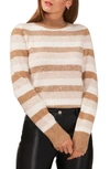 Halogen Sequin Stripe Mock Neck Sweater In Beige/ Gold