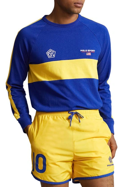 Polo Ralph Lauren Chest Stripe Long Sleeve T-shirt In Rugby Royal Multi