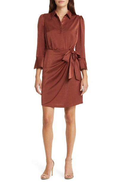 Vince Camuto Satin Shirtdress In Brown