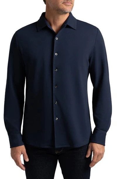Hypernatural El Capitan Supima® Cotton Blend Piqué Knit Button-up Shirt In Midnight Navy