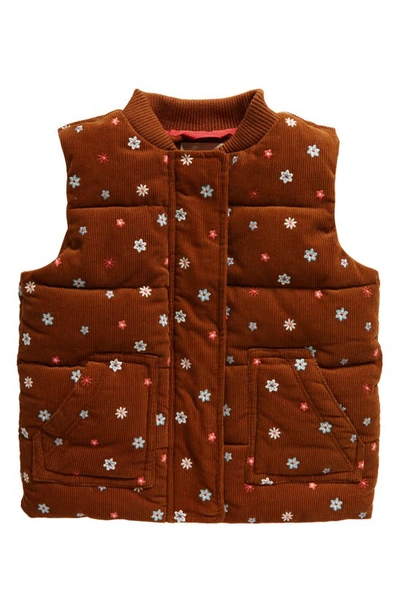Mini Boden Kids' Floral Embroidered Cotton Corduroy Vest In Butterscotch Floral