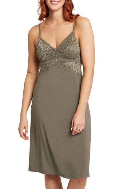 Montelle Intimates Modal Blend Midi Long Chemise In Dusty Olive