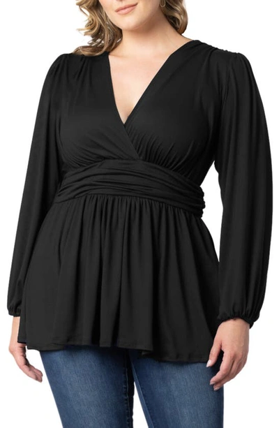 Kiyonna Leah Gathered Top In Black Noir