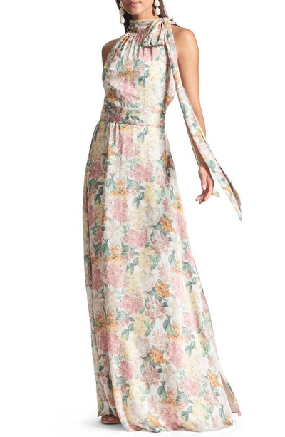 Sachin & Babi Kayla Floral Mock Neck Gown In Antique Bouquet
