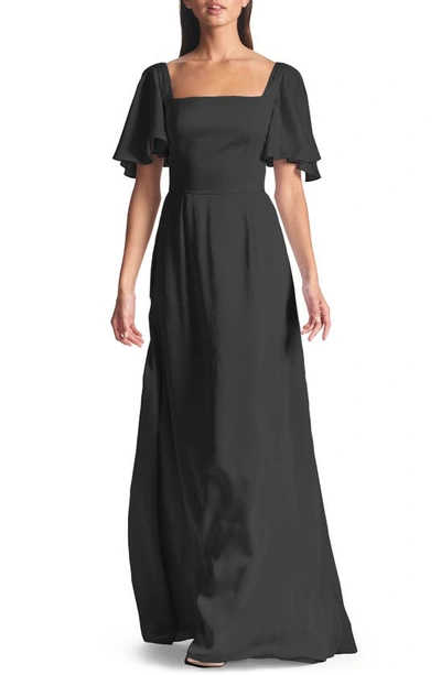Sachin Babi Aurora Square Neck Crinkle Georgette Gown In Black