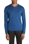 Jack Victor Ramezay Wool Blend V-neck Sweater In Blue