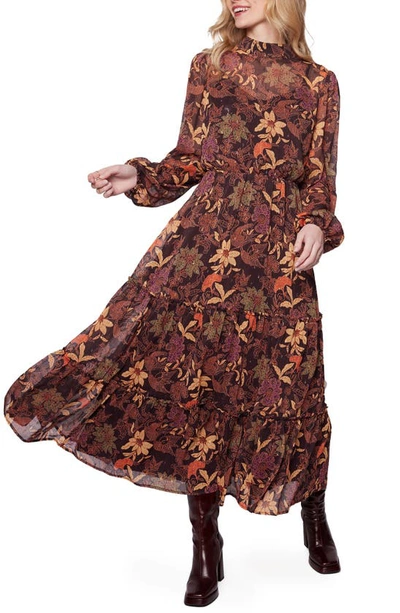 Lost + Wander Wild Bergamot Floral Long Sleeve Dress In Burgundy