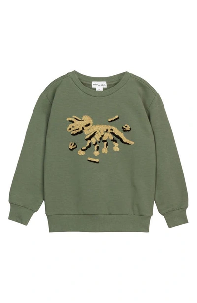 Miles Baby Kids' Dino Fossil Organic Cotton Graphic Sweatshirt In Green Olive