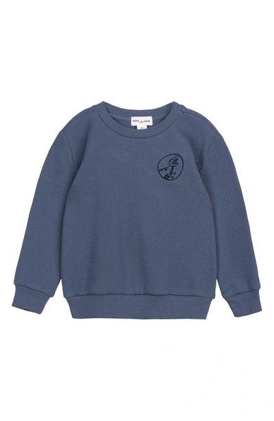 Miles Baby Kids' Embroidered Waffle Knit Sweatshirt In Blue
