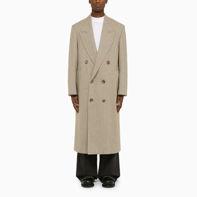 Ami Alexandre Mattiussi Champaign Wool Double-breasted Coat In Cream