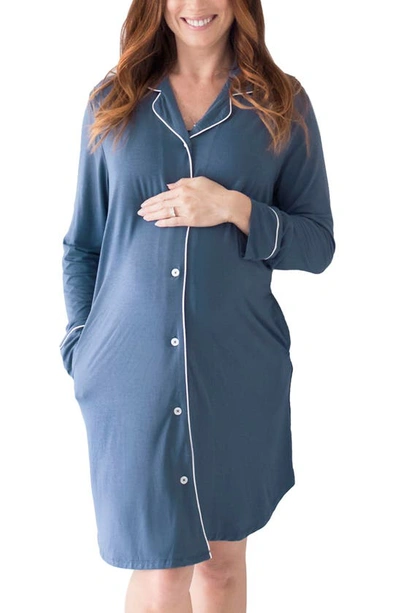 Kindred Bravely Clea Classic Long Sleeve Sleep Shirt In Slate Blue