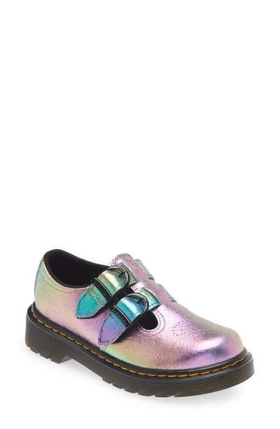 Dr. Martens' Junior 8065 Rainbow Crinkle Leather Mary Jane Shoes In Multi,metallic