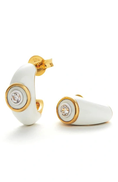 Missoma Cubic Zirconia Enamel Huggie Earrings In Gold