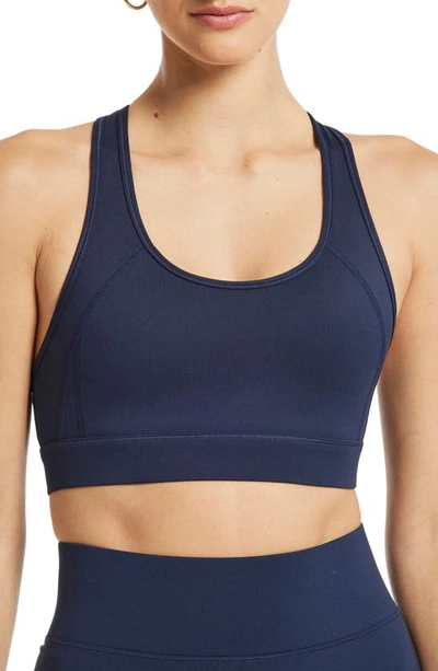 Bandier Center Stage Racerback Sports Bra In Navy Blazer