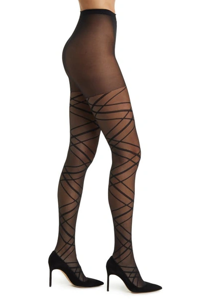 Nordstrom Linear Plaid Tights In Black